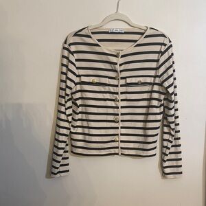 Mango Black and Cream Striped Top